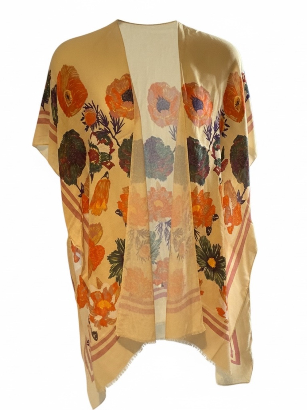 Woven Heart Cream Floral Stripe Kimono